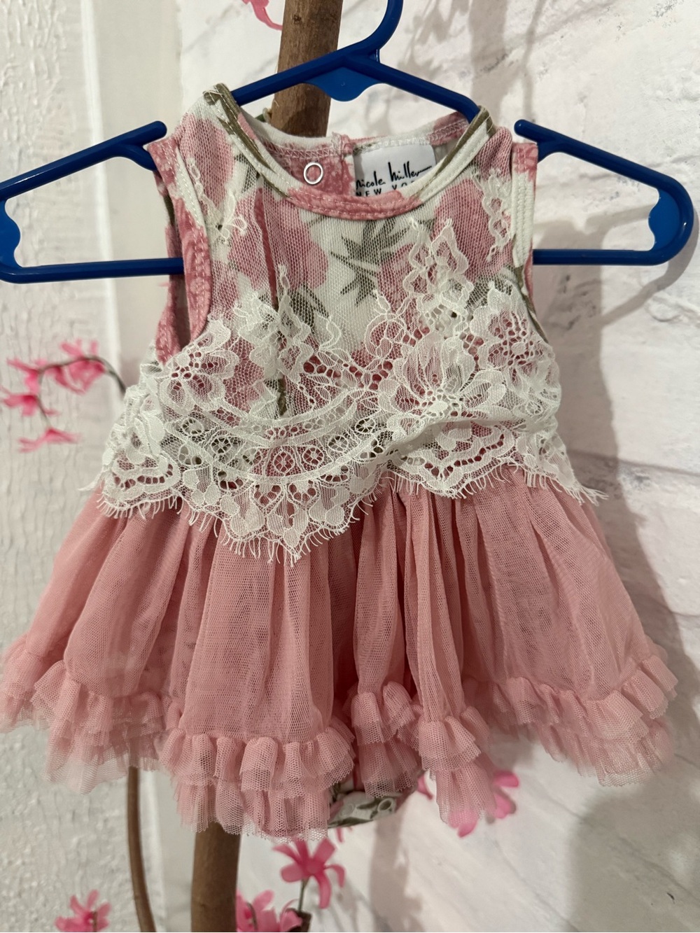 Nicole Miller Pink Floral Lace Trim Dress baby
